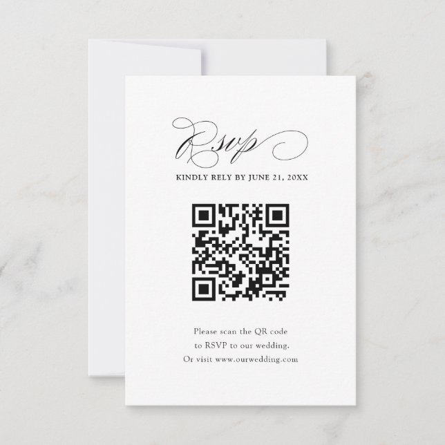 Simple QR Code Black & White Wedding RSVP Card (Front)
