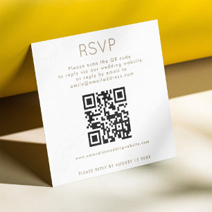 Simple QR Code Champagne Gold Text Wedding RSVP  Enclosure Card