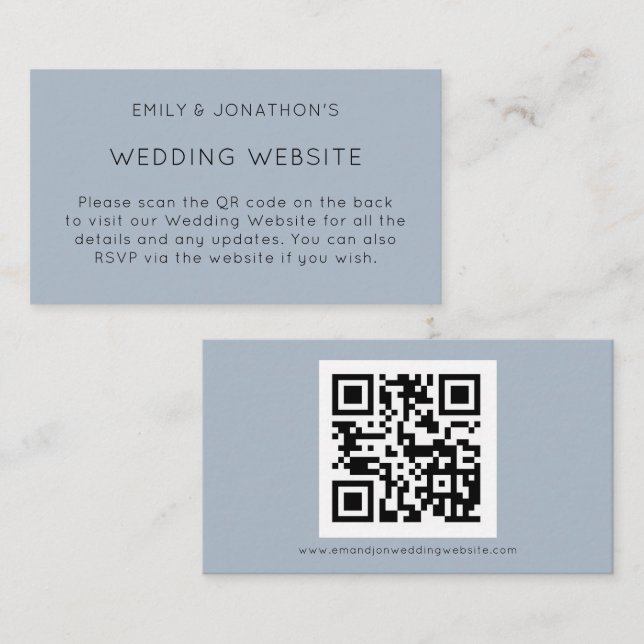 Simple QR Code Dusty Blue Wedding Website Enclosure Card (Front/Back)