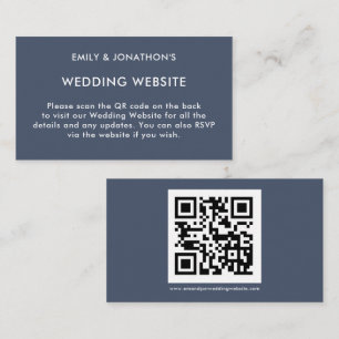 Simple QR Code Dusty Navy Blue Wedding Website Enclosure Card