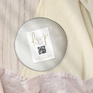 Simple QR Code Gold Script Wedding RSVP Card
