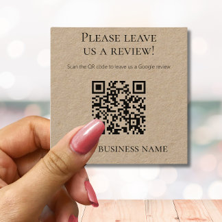 Simple QR Code Google Review Kraft Square Business Card