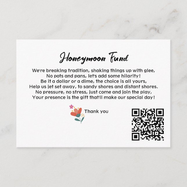 Simple QR Code Honeymoon Fund Request Wedding Enclosure Card (Front)
