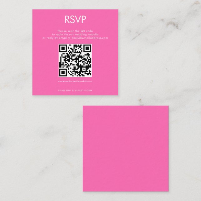 Simple QR Code Hot Pink Wedding RSVP Enclosure Card (Front/Back)