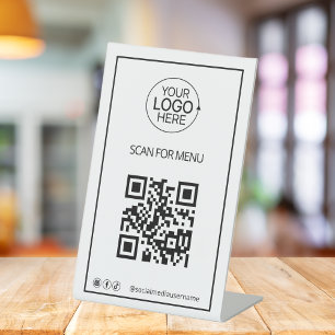 Simple QR Code Logo Contactless Menu Social Media Pedestal Sign