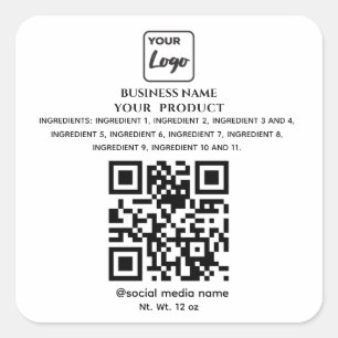 Simple qr code logo product ingredients square sticker