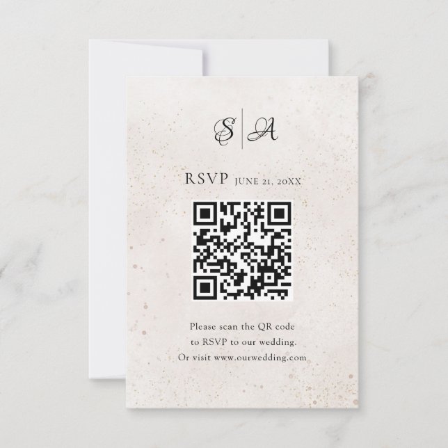 Simple QR Code Monogram Wedding RSVP Card (Front)