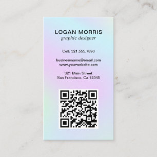 Simple QR Code Pastel Holographic Modern Business Card