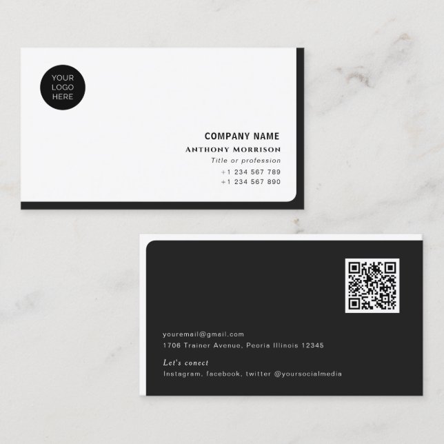 Simple QR code professional company with logo Business Card (Front/Back)