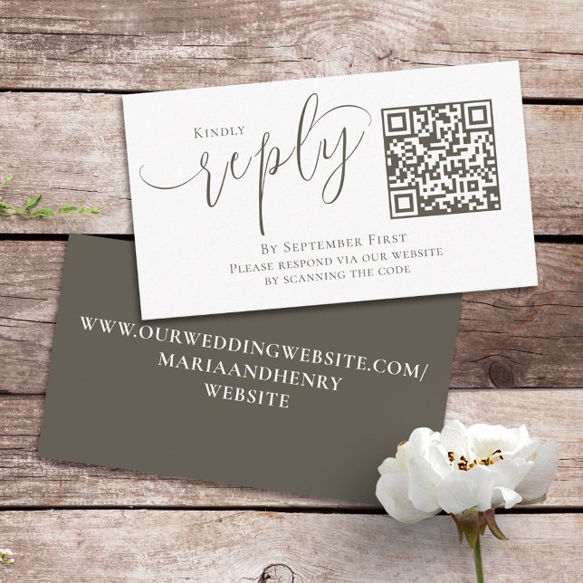 Simple QR Code RSVP Online Calligraphy Script Enclosure Card (Creator Uploaded)
