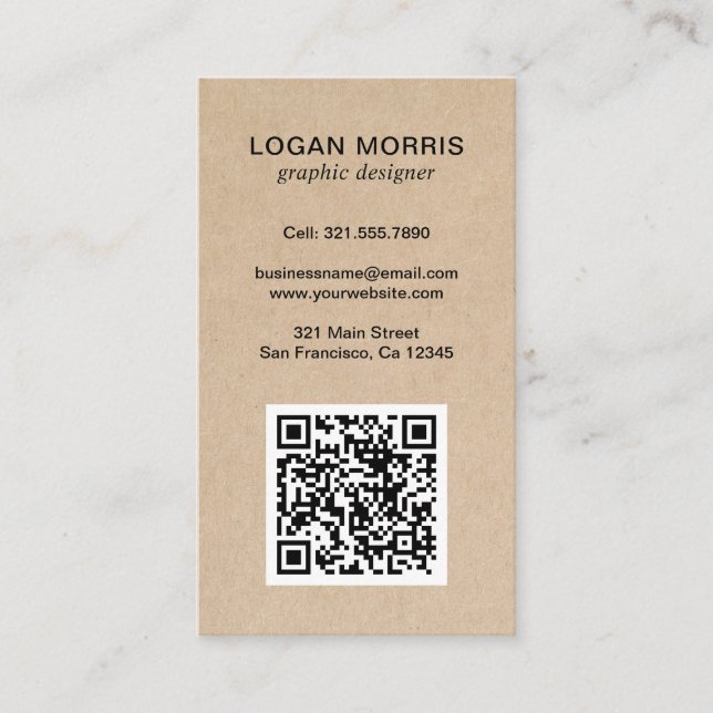 Simple QR Code Rustic Modern Business Card (Front)