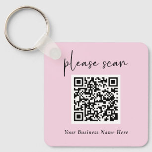 Simple QR Code with Business Name and Logo Pink Key Ring