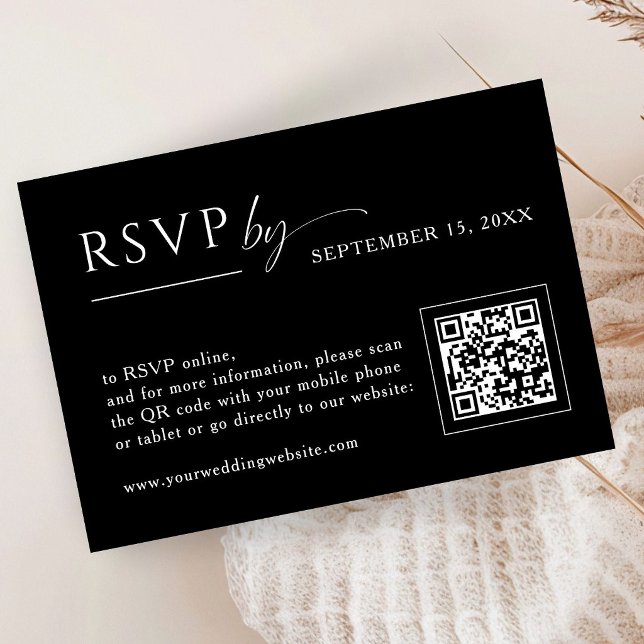 Simple QRCode Minimalist Black Wedding RSVP Card (Creator Uploaded)