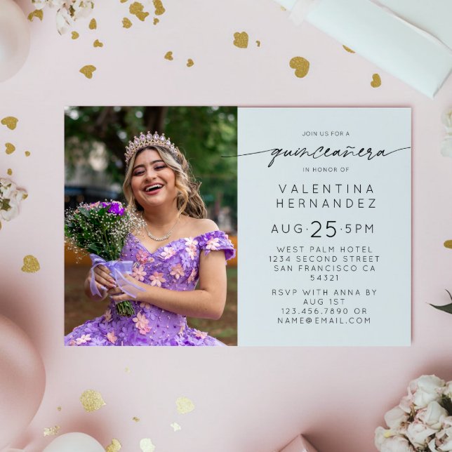 Simple Quinceanera 15th Birthday Party Photo Invitation (Creator Uploaded)