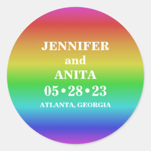 Simple Rainbow Gradient LGBT Wedding Classic Round Sticker