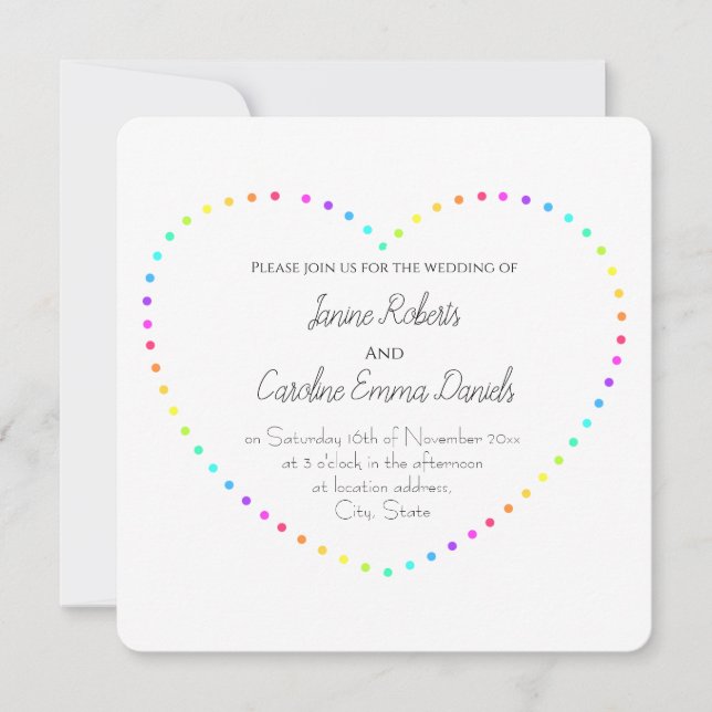 Simple Rainbow Heart Lesbian Wedding Invitation (Front)