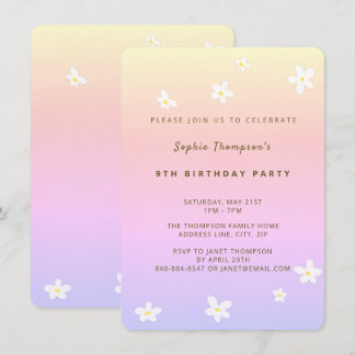 Simple Rainbow Trendy Daisies Girl Birthday Party Invitation