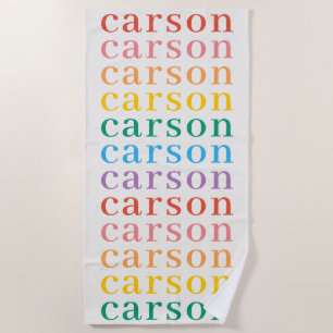 Simple Rainbow Type Personalised Repeating Name Beach Towel