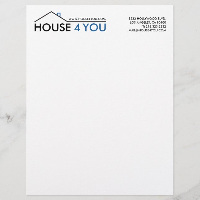 Simple Real Estate House Logo Custom Letterhead (Front)