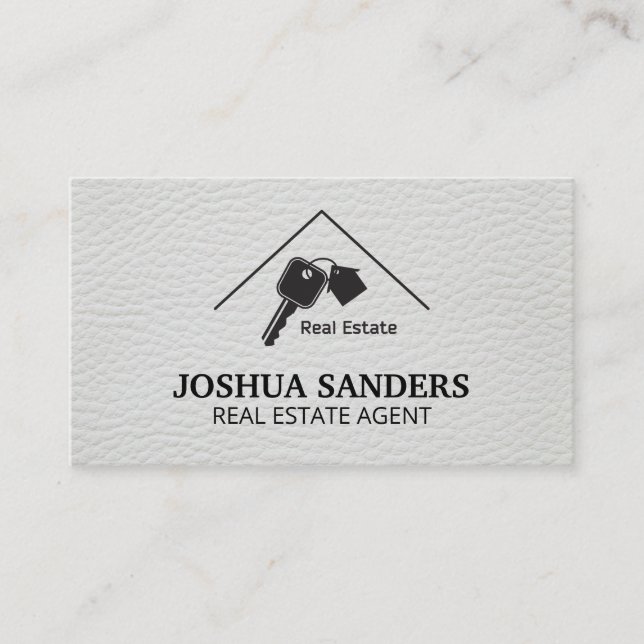 Simple Real Estate Logo | Leather  Business Card (Front)
