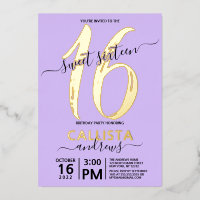 Simple Real Gold Lavender Sweet 16 Birthday