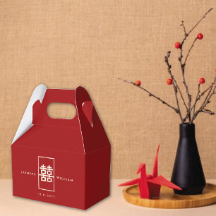 Simple Rectangle Double Happiness Chinese Wedding Favour Box