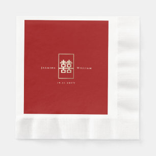 Simple Rectangle Double Happiness Chinese Wedding Napkin