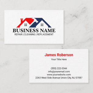 Simple Red and Blue Construction Hammer Business C Card