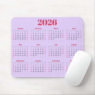 Simple red and purple 2026 Calendar Mouse Pad