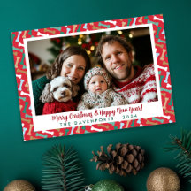 Simple Red and Teal Dog Bones Pattern Family Photo