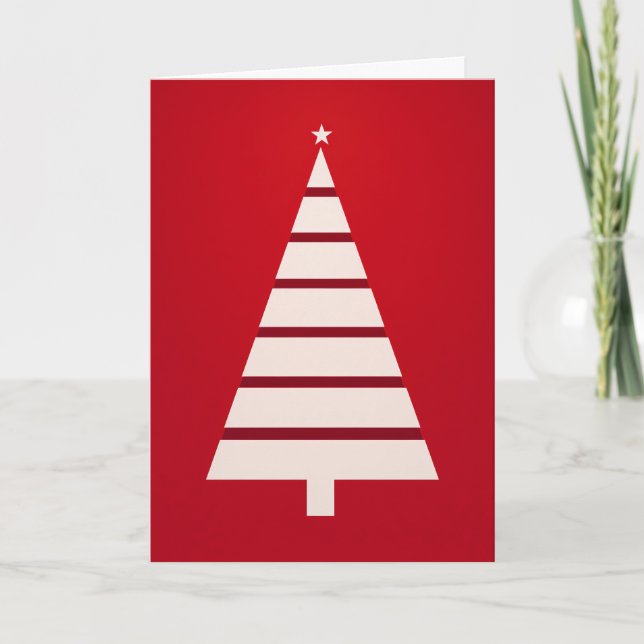 Simple Red and White Christmas Tree Greeting Card (Front)