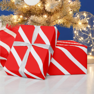 Simple Red and White Diagonal Stripes Pattern Wrapping Paper