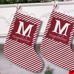 Simple Red and White Striped Monogram Name Small Christmas Stocking