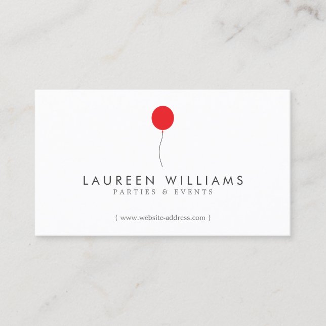 Simple Red Balloon Event Planner, Party Planner Business Card (Front)