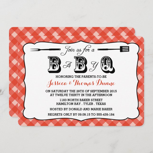 Simple Red BBQ Baby Shower Invitations (Front/Back)