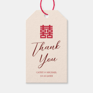 Simple red beige modern Chinese wedding Thank You Gift Tags