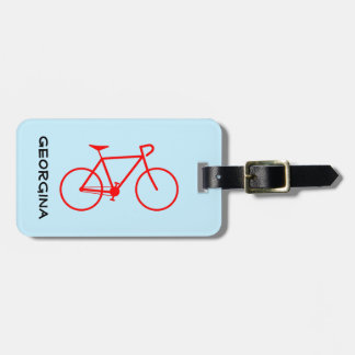 Simple Red Bicycle Silhouette + Personalised Name Luggage Tag