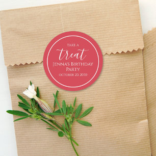 Simple Red Birthday Calligraphy Cute Party Label