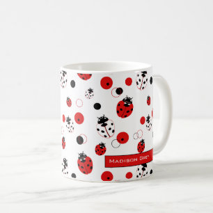 Simple Red, Black & White Ladybug Pattern Coffee Mug