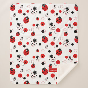 Simple Red, Black & White Ladybug Pattern Sherpa Blanket