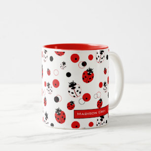 Simple Red, Black & White Ladybug Pattern Two-Tone Coffee Mug