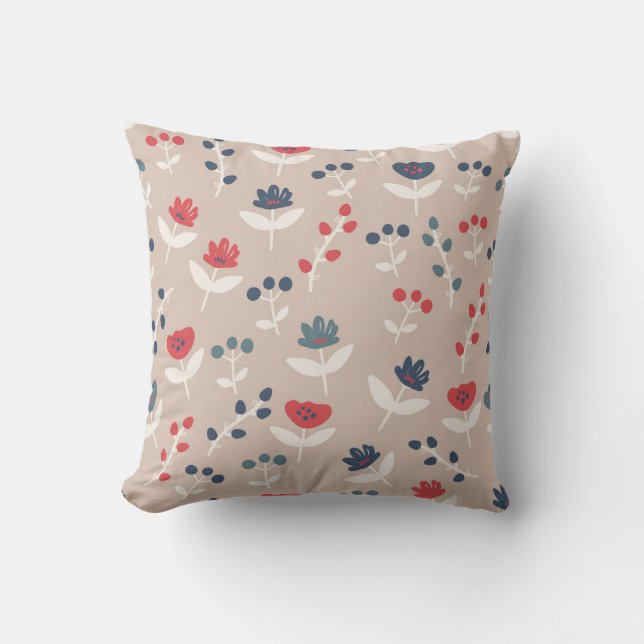 Simple Red Blue Floral Country Stylish Farmhouse Cushion (Front)