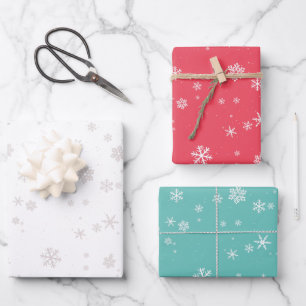 Simple Red Blue White Snowflake Christmas Holidays Wrapping Paper Sheet