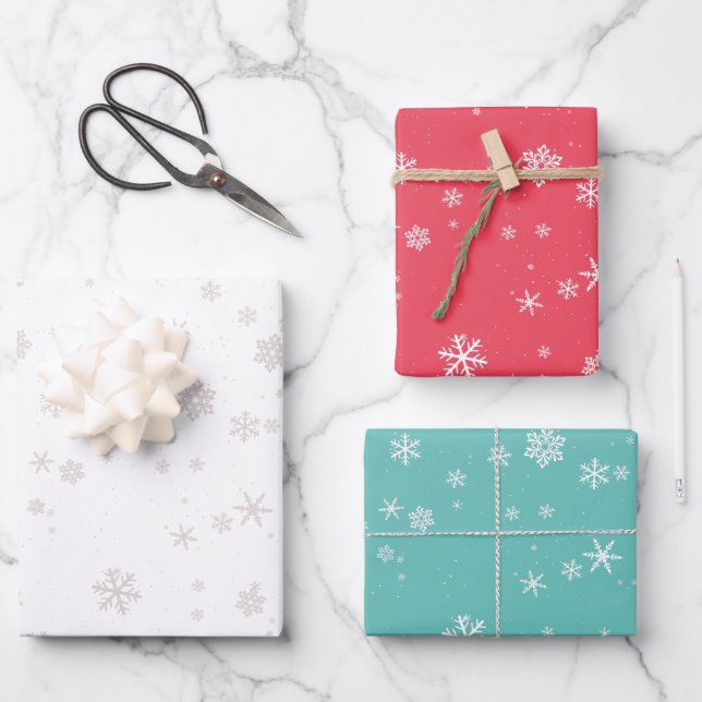 Simple Red Blue White Snowflake Christmas Holidays Wrapping Paper Sheet (Front)