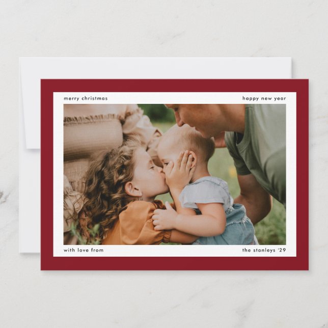 Simple Red Bold Border 2 Large Photos Holiday Card (Front)