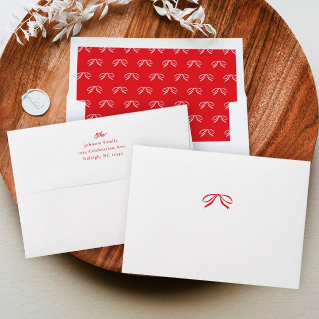 Simple Red Bow Christmas Envelope (Red bows Christmas holiday cards envelope.)
