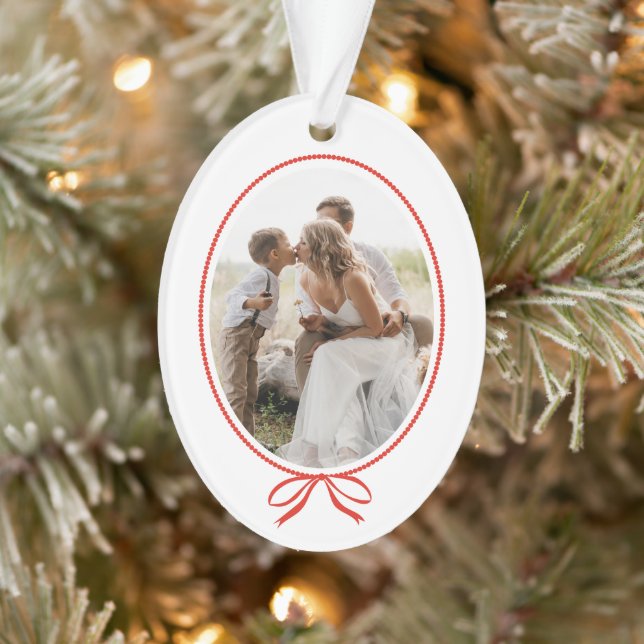 Simple Red Bow Oval Photo Christmas Ornament (Tree)