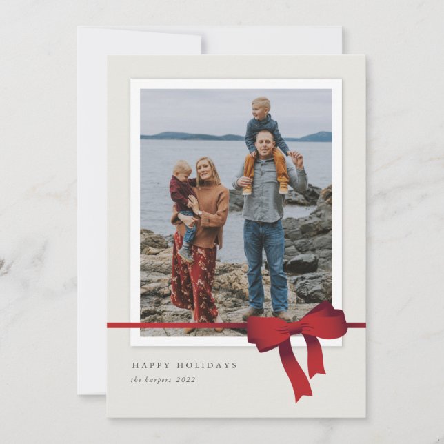 Simple Red Bow Photo Christmas Holiday Card (Front)