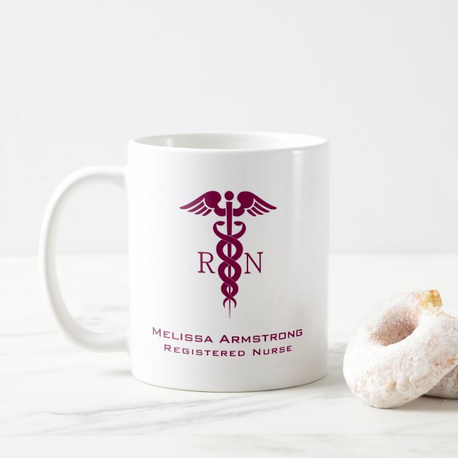 Simple Red Caduceus Nurse Graduate Coffee Mug (With Donut)