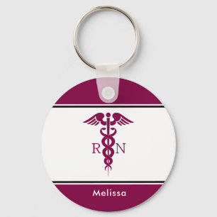Simple Red Caduceus Nurse Medical Symbol Key Ring